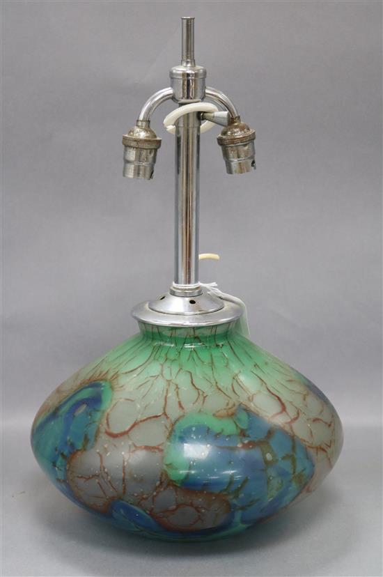 A 1940s art glass lamp base, Dia approx 25cm